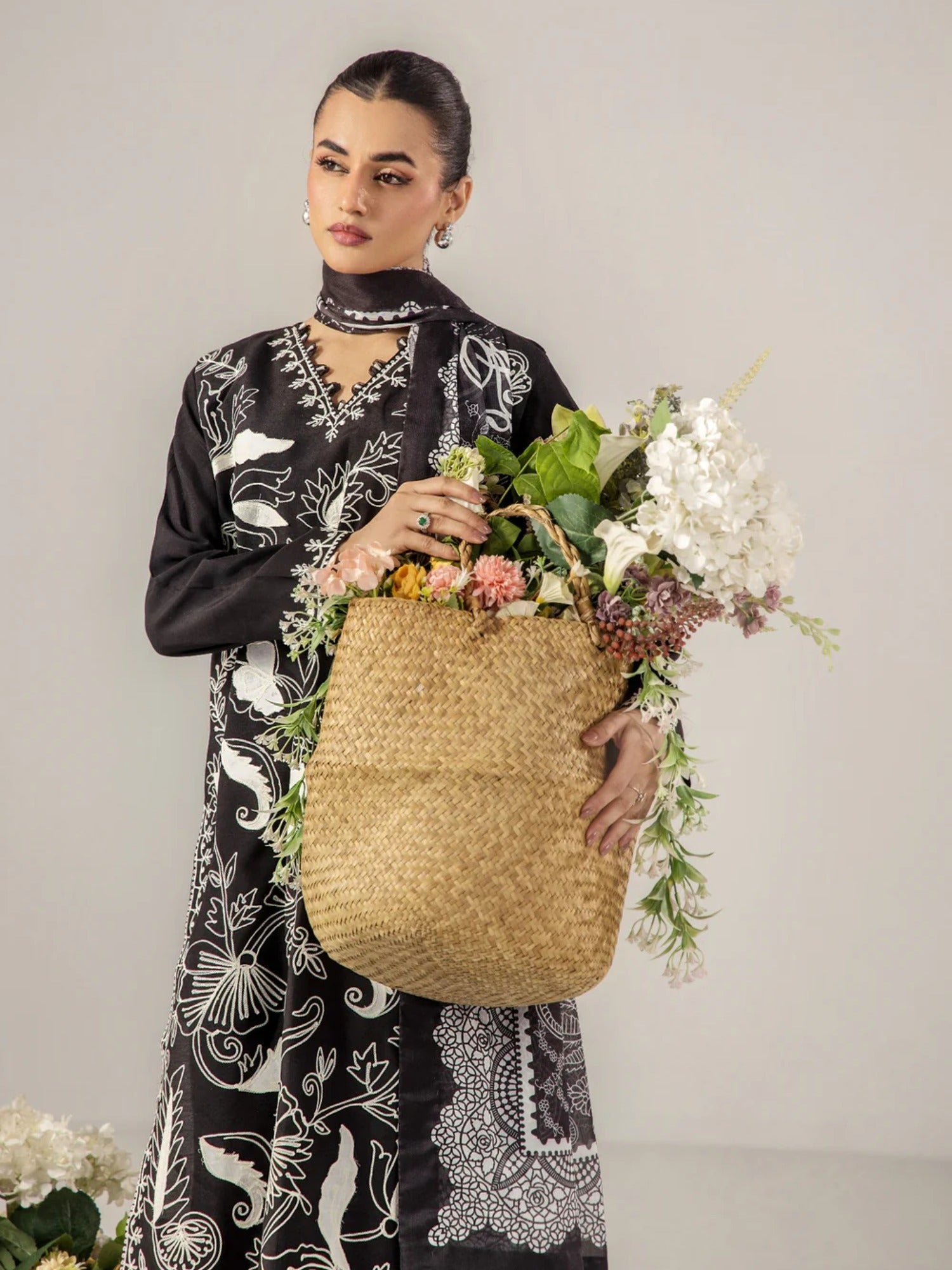 Black Sara Jahan Breeze Lawn'26 Embroidered Stitched 3-Piece Suit-SJ-200