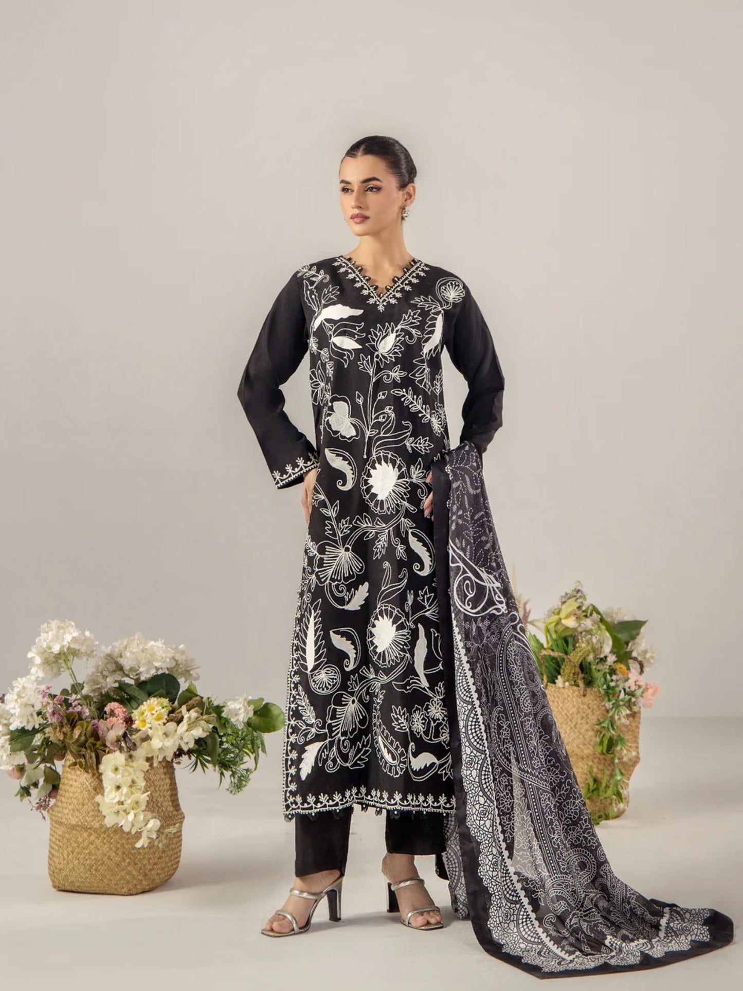 Black Sara Jahan Breeze Lawn'26 Embroidered Stitched 3-Piece Suit-SJ-200