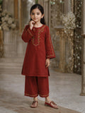 Maroon-Lumira Cotton Embroidered Stitched 3-Piece Suit-Zoe Kids