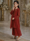 Maroon-Lumira Cotton Embroidered Stitched 3-Piece Suit-Zoe Kids