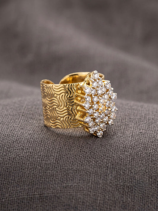 Orya Jewellery Gold Adjustable Ring-Zircon White R32