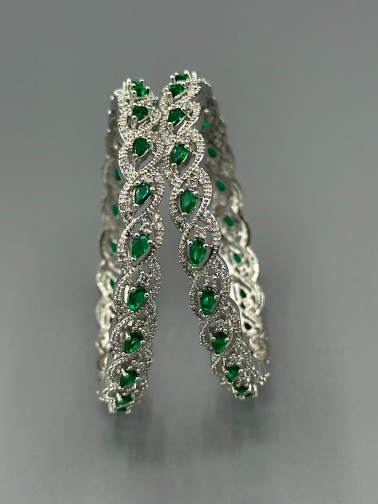 Green and Silver-H&A Jewellery One Carat Silver Rhodium Plated Bangles
