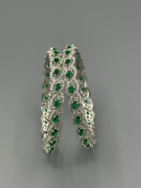 Green and Silver-H&A Jewellery One Carat Silver Rhodium Plated Bangles