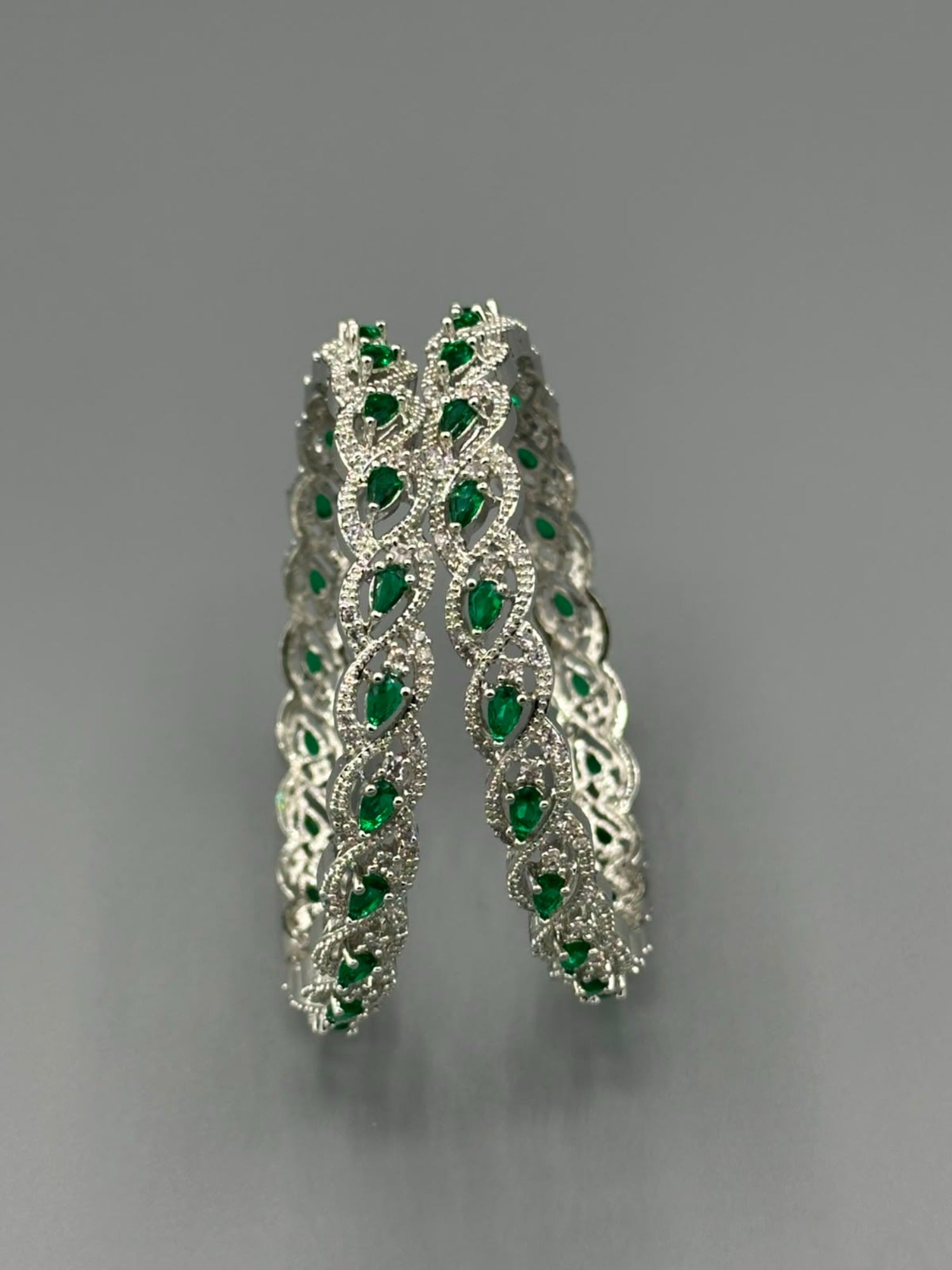 Green and Silver-H&A Jewellery One Carat Silver Rhodium Plated Bangles