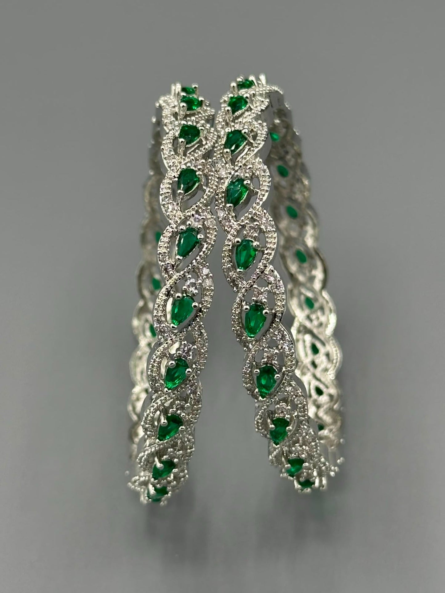 Green and Silver-H&A Jewellery One Carat Silver Rhodium Plated Bangles