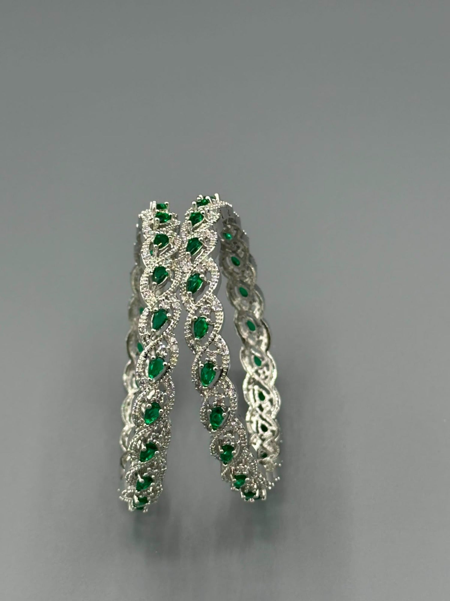 Green and Silver-H&A Jewellery One Carat Silver Rhodium Plated Bangles