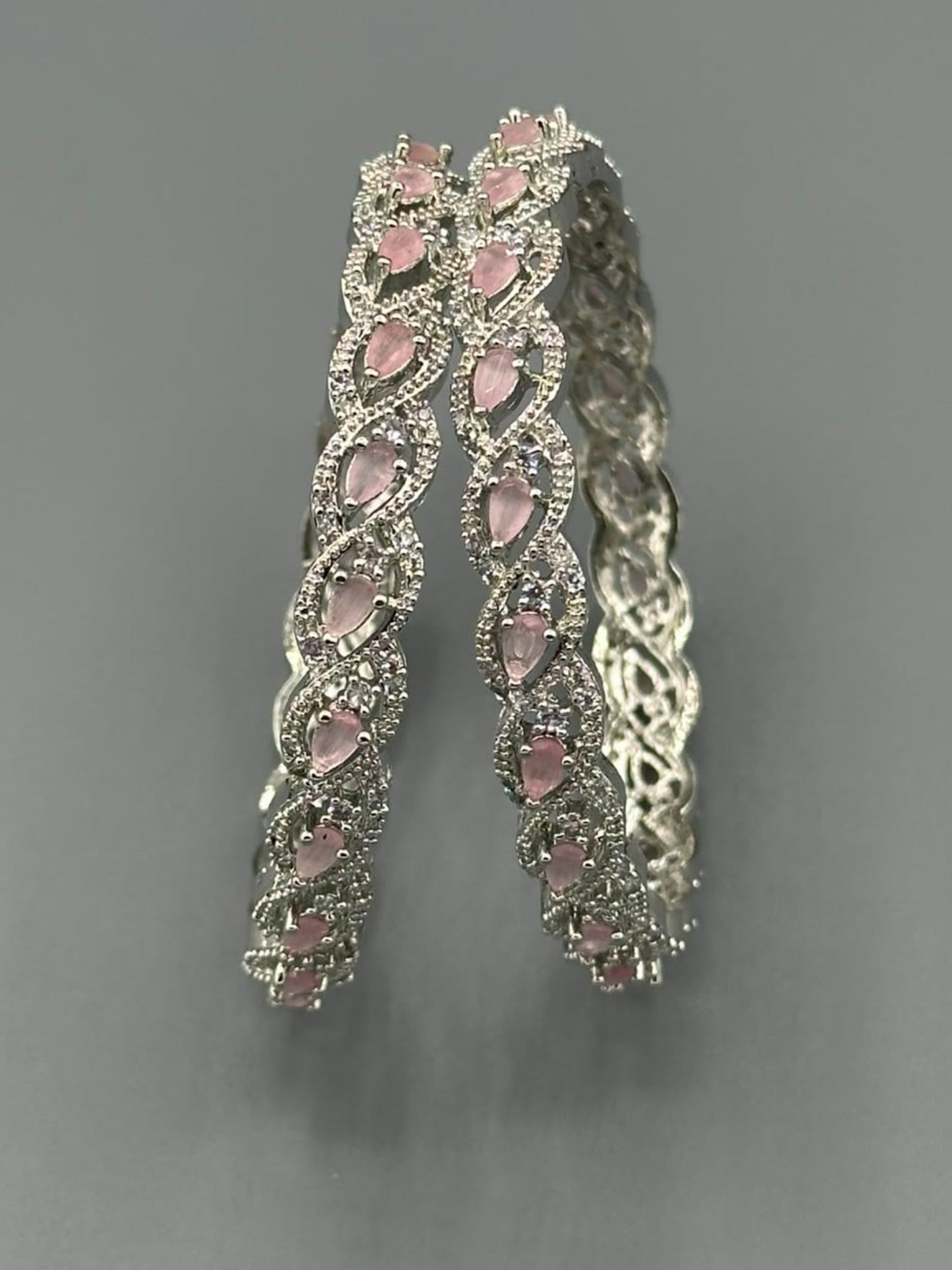 Pink and Silver-H&A Jewellery One Carat Silver Rhodium Plated Bangles