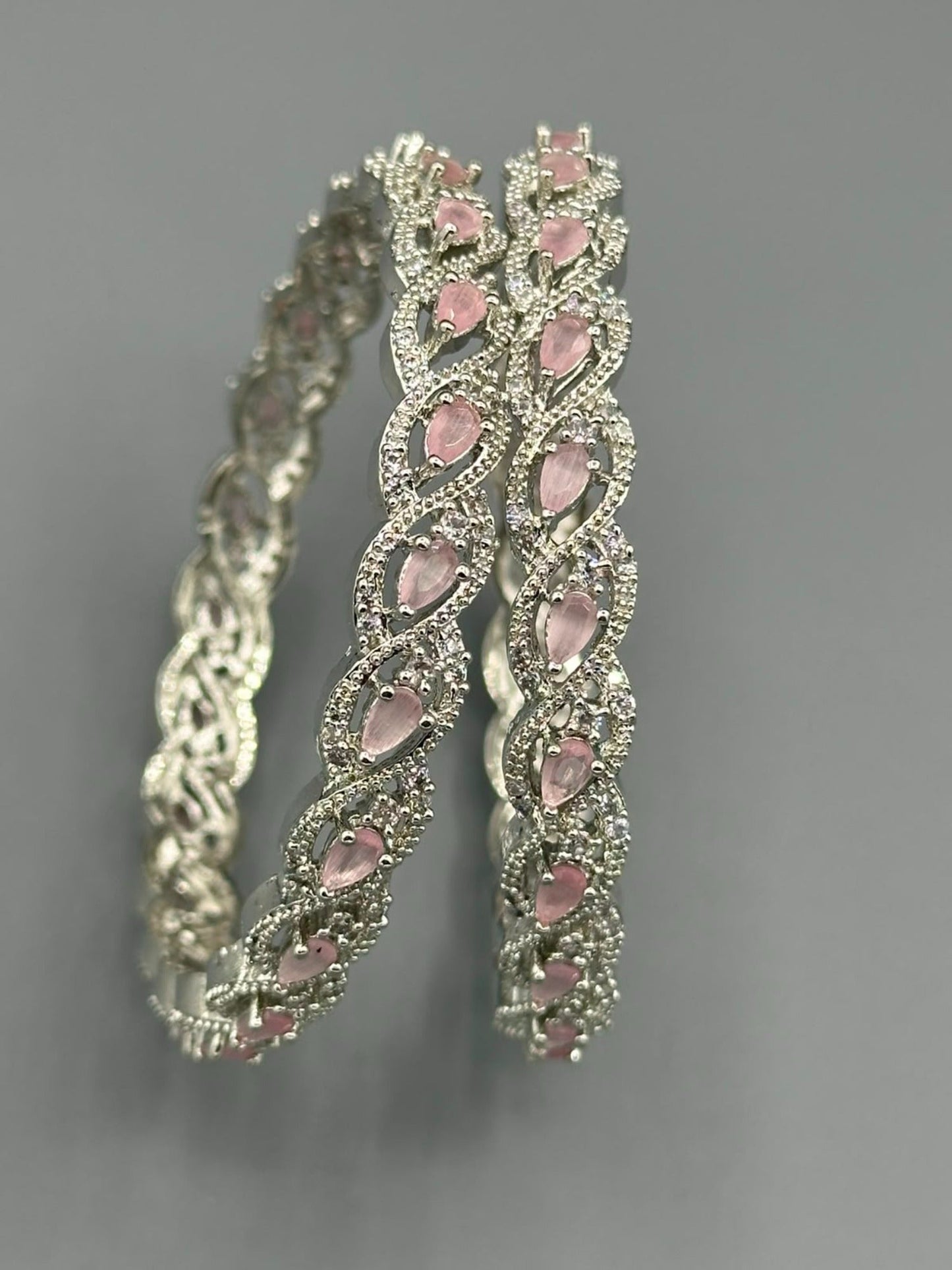 Pink and Silver-H&A Jewellery One Carat Silver Rhodium Plated Bangles