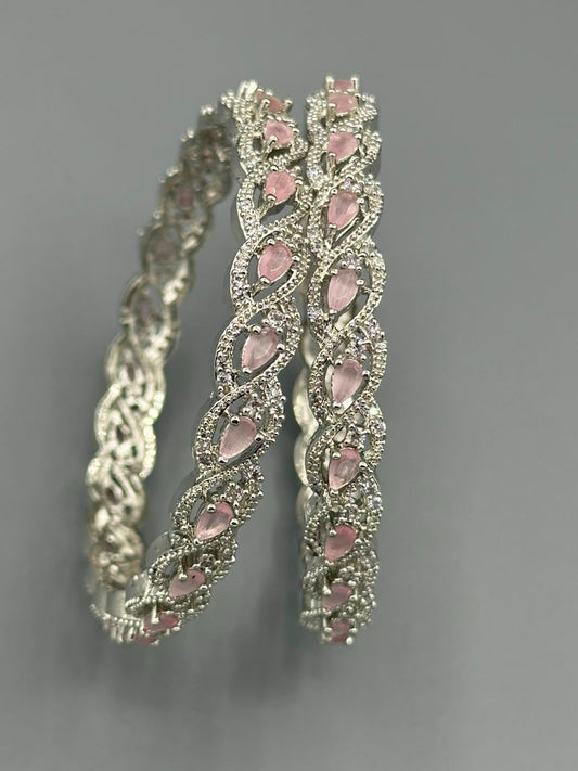 Pink and Silver-H&A Jewellery One Carat Silver Rhodium Plated Bangles