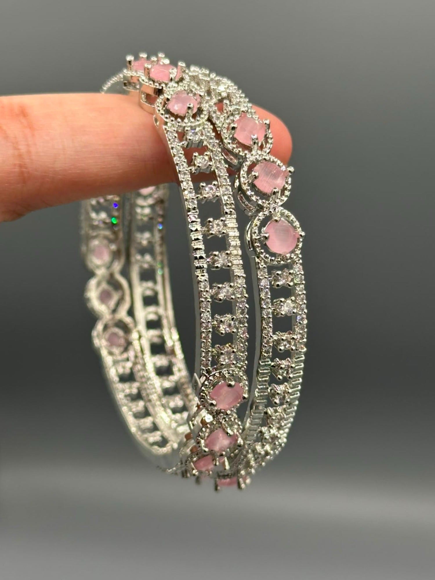 Pink and Silver-H&A Jewellery One Carat Silver Rhodium Plated Bangles
