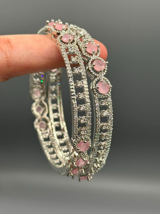 Pink and Silver-H&A Jewellery One Carat Silver Rhodium Plated Bangles