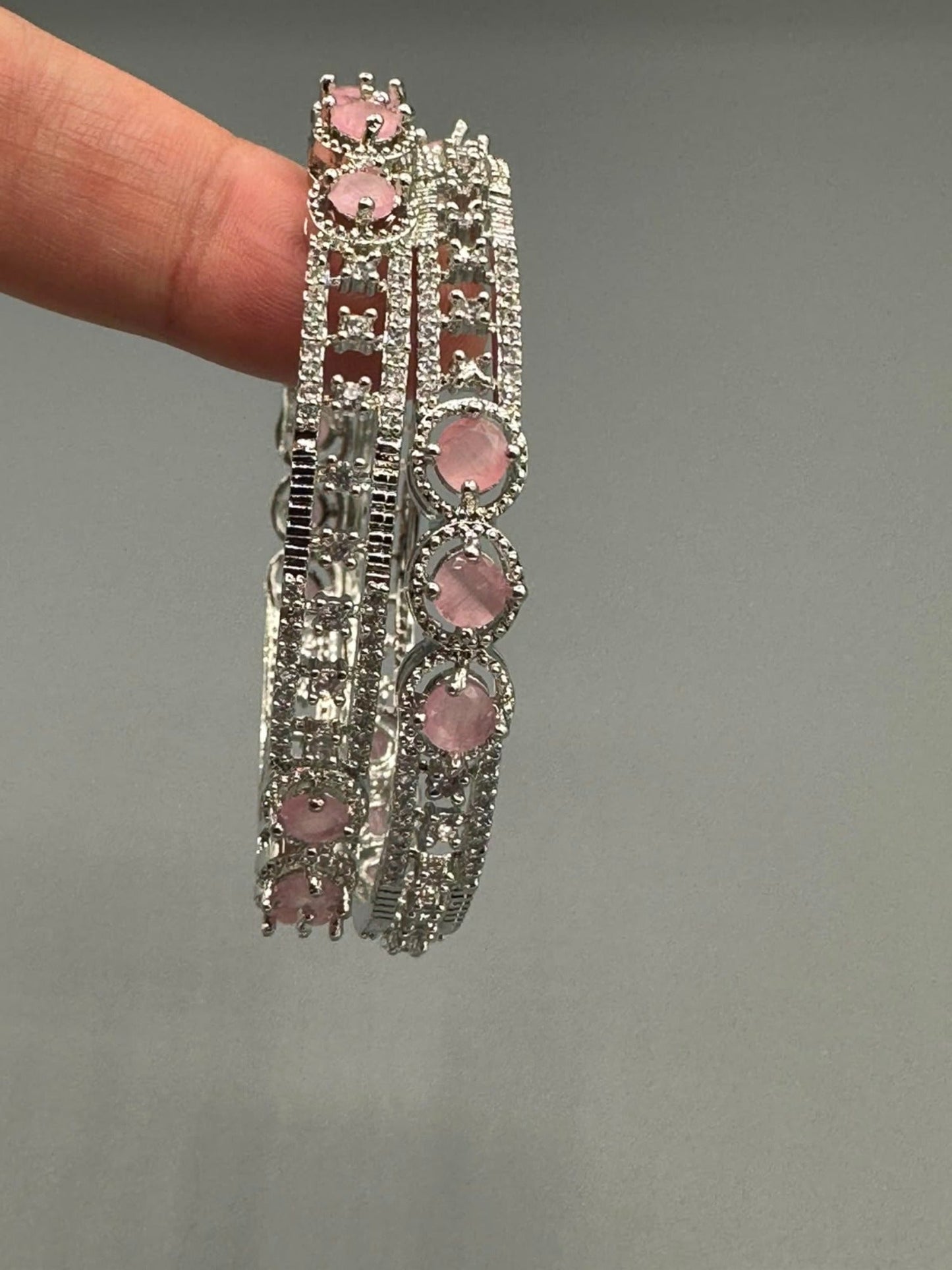Pink and Silver-H&A Jewellery One Carat Silver Rhodium Plated Bangles