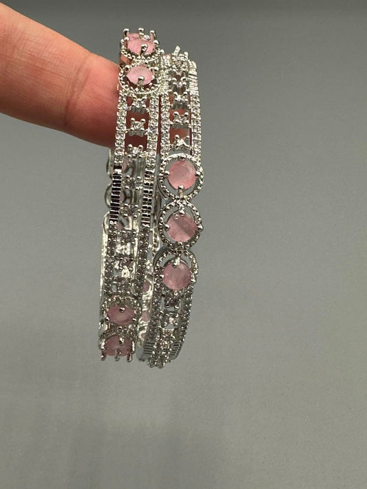 Pink and Silver-H&A Jewellery One Carat Silver Rhodium Plated Bangles