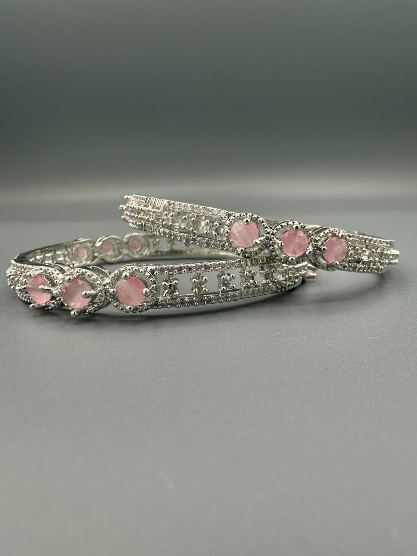 Pink and Silver-H&A Jewellery One Carat Silver Rhodium Plated Bangles