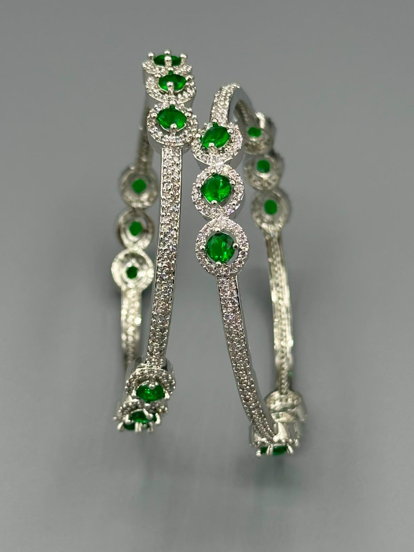 Green and Silver-H&A Jewellery One Carat Silver Rhodium Plated Bangles