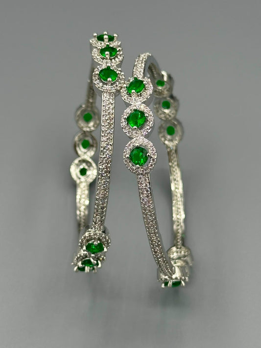 Green and Silver-H&A Jewellery One Carat Silver Rhodium Plated Bangles