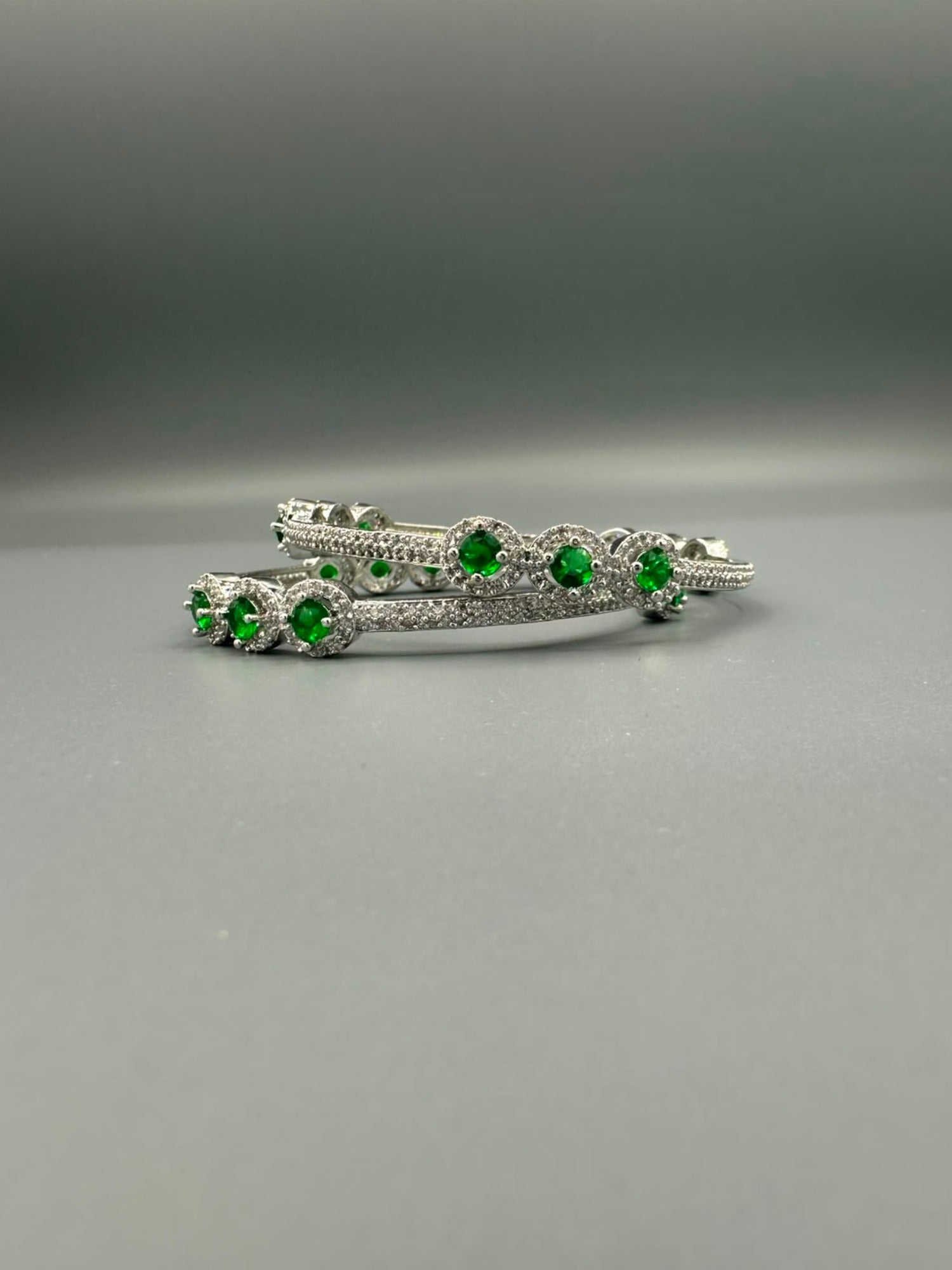 Green and Silver-H&A Jewellery One Carat Silver Rhodium Plated Bangles