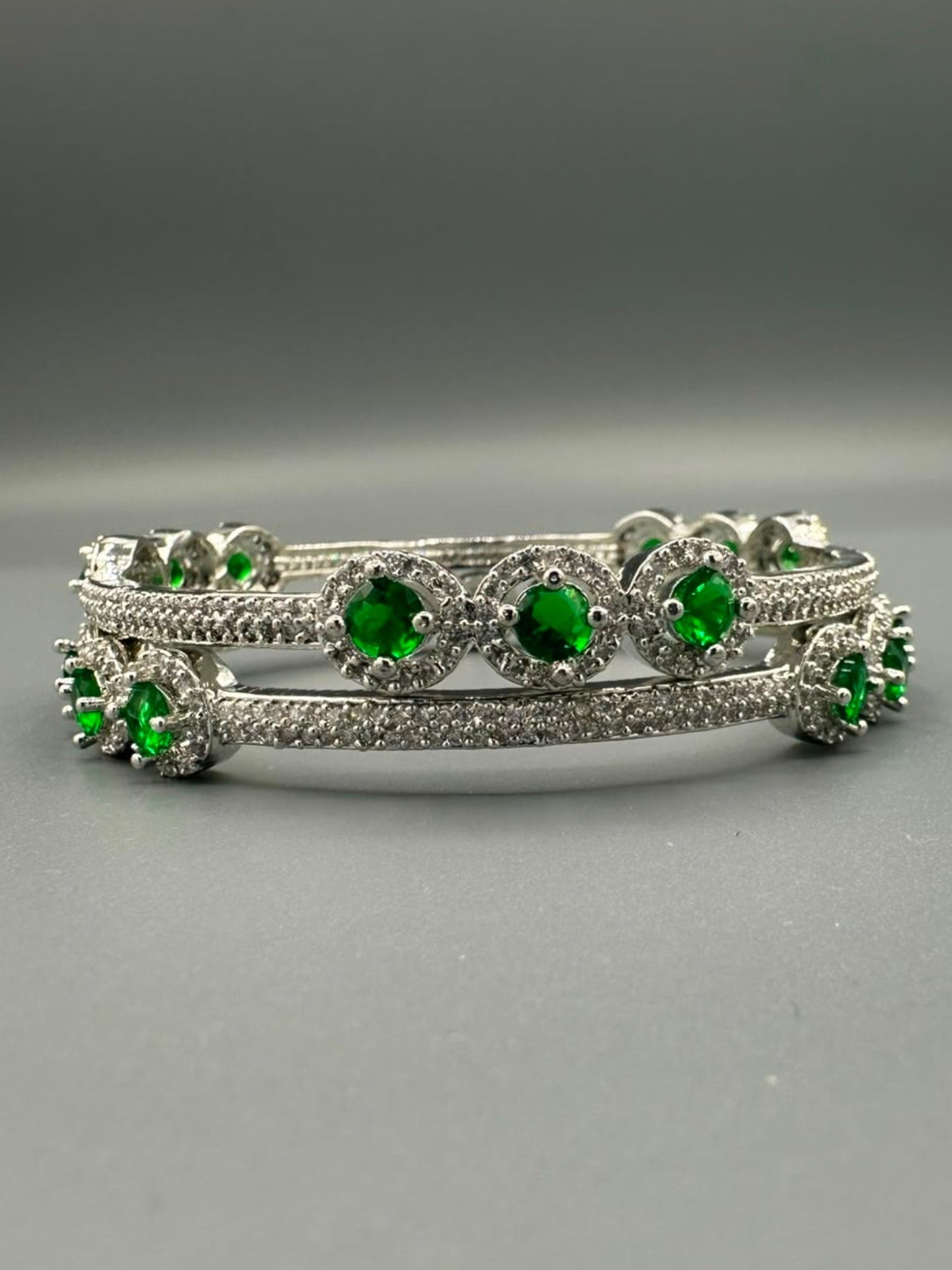 Green and Silver-H&A Jewellery One Carat Silver Rhodium Plated Bangles