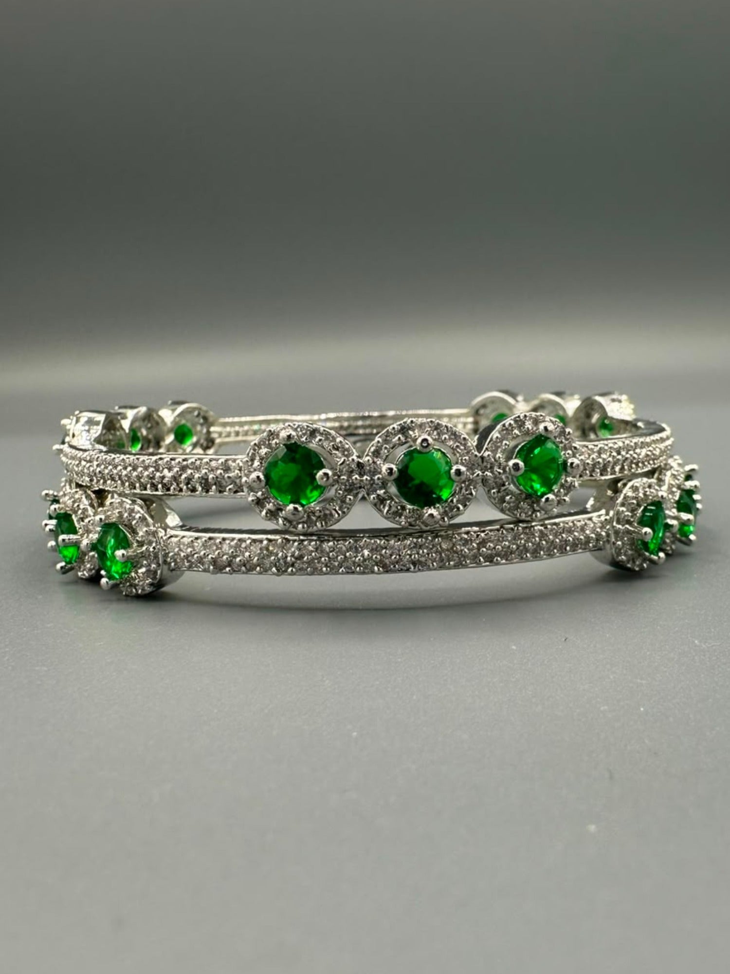 Green and Silver-H&A Jewellery One Carat Silver Rhodium Plated Bangles
