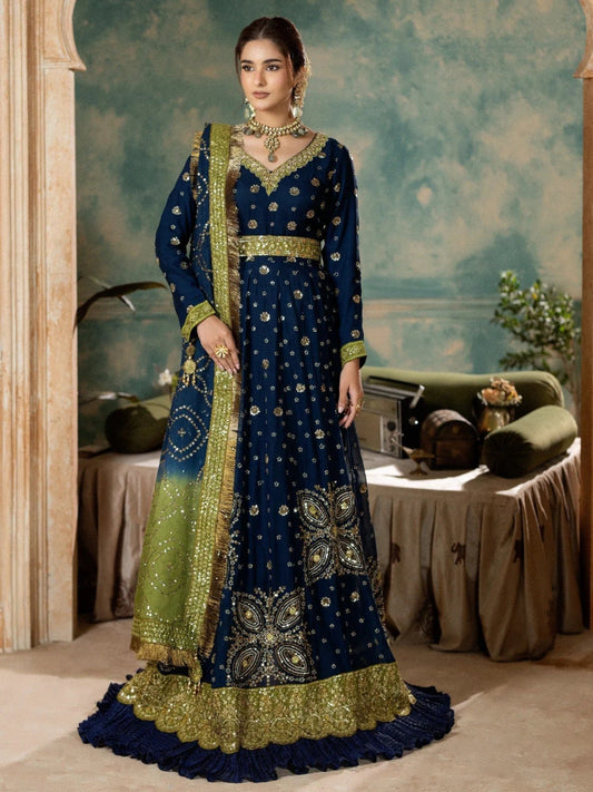 Blue Sara Jahan Chiffon Embroidered Maxi-SJ-1020