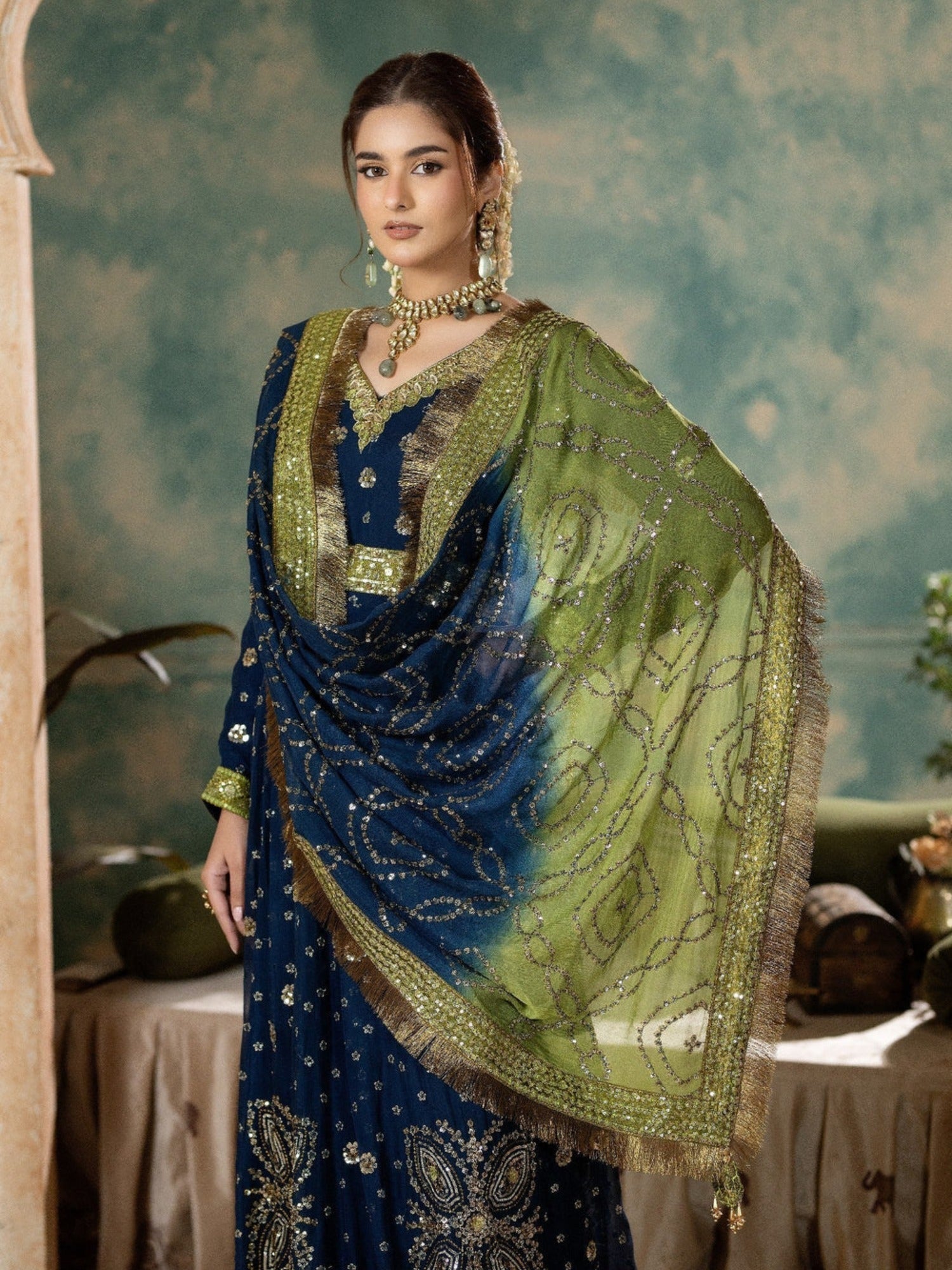 Blue Sara Jahan Chiffon Embroidered Maxi-SJ-1020