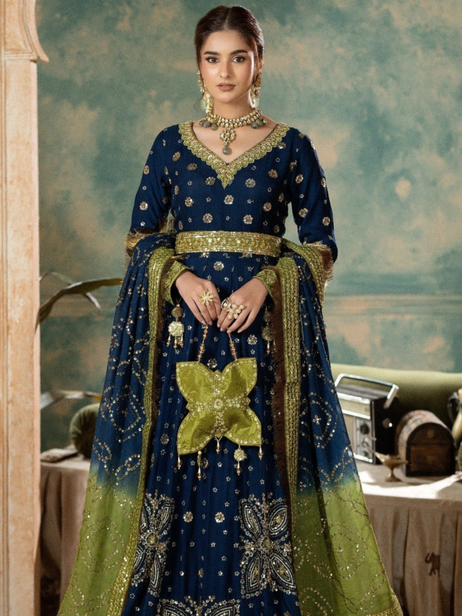 Blue Sara Jahan Chiffon Embroidered Maxi-SJ-1020