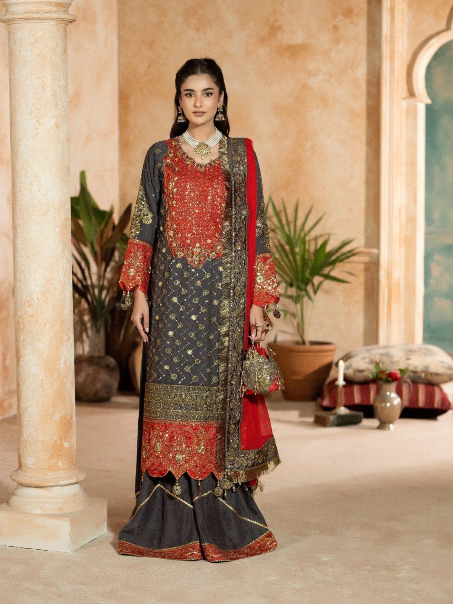 Grey Sara Jahan Chiffon Embellished Sharara-SJ-1030