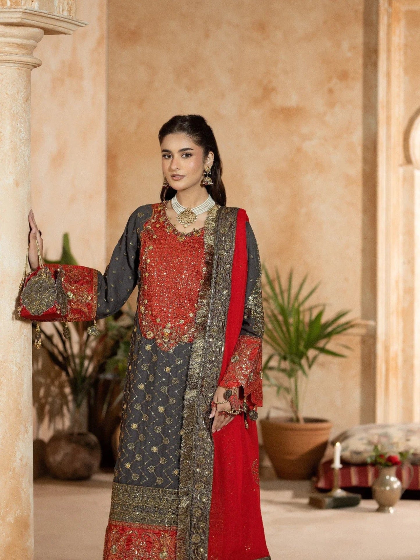 Grey Sara Jahan Chiffon Embellished Sharara-SJ-1030
