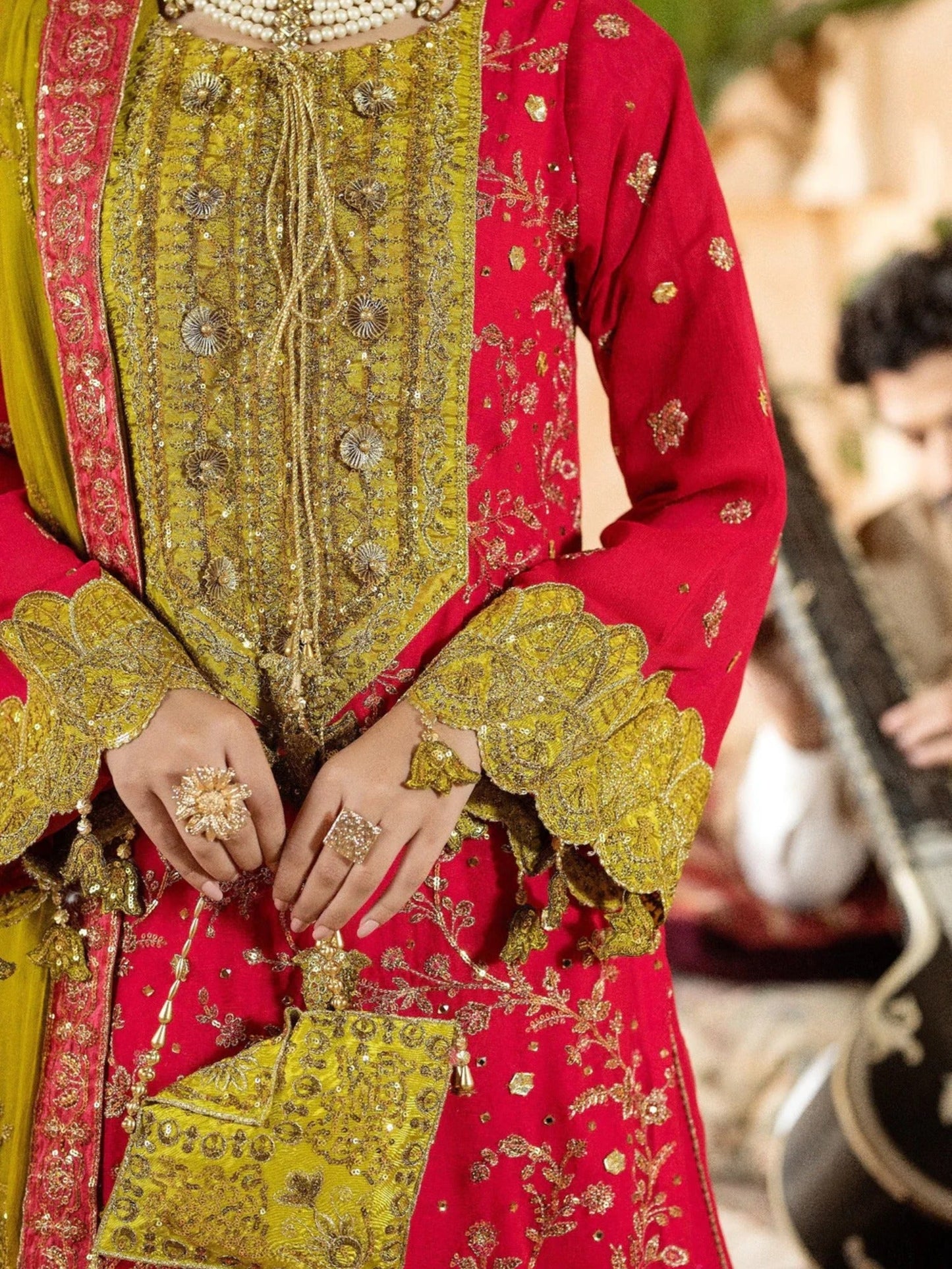 Red Sara Jahan Chiffon Embroidered Lehenga Set-SJ-1029
