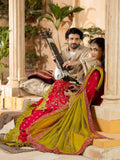 Red Sara Jahan Chiffon Embroidered Lehenga Set-SJ-1029
