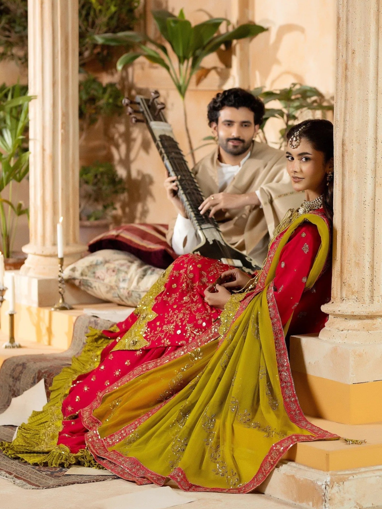 Red Sara Jahan Chiffon Embroidered Lehenga Set-SJ-1029