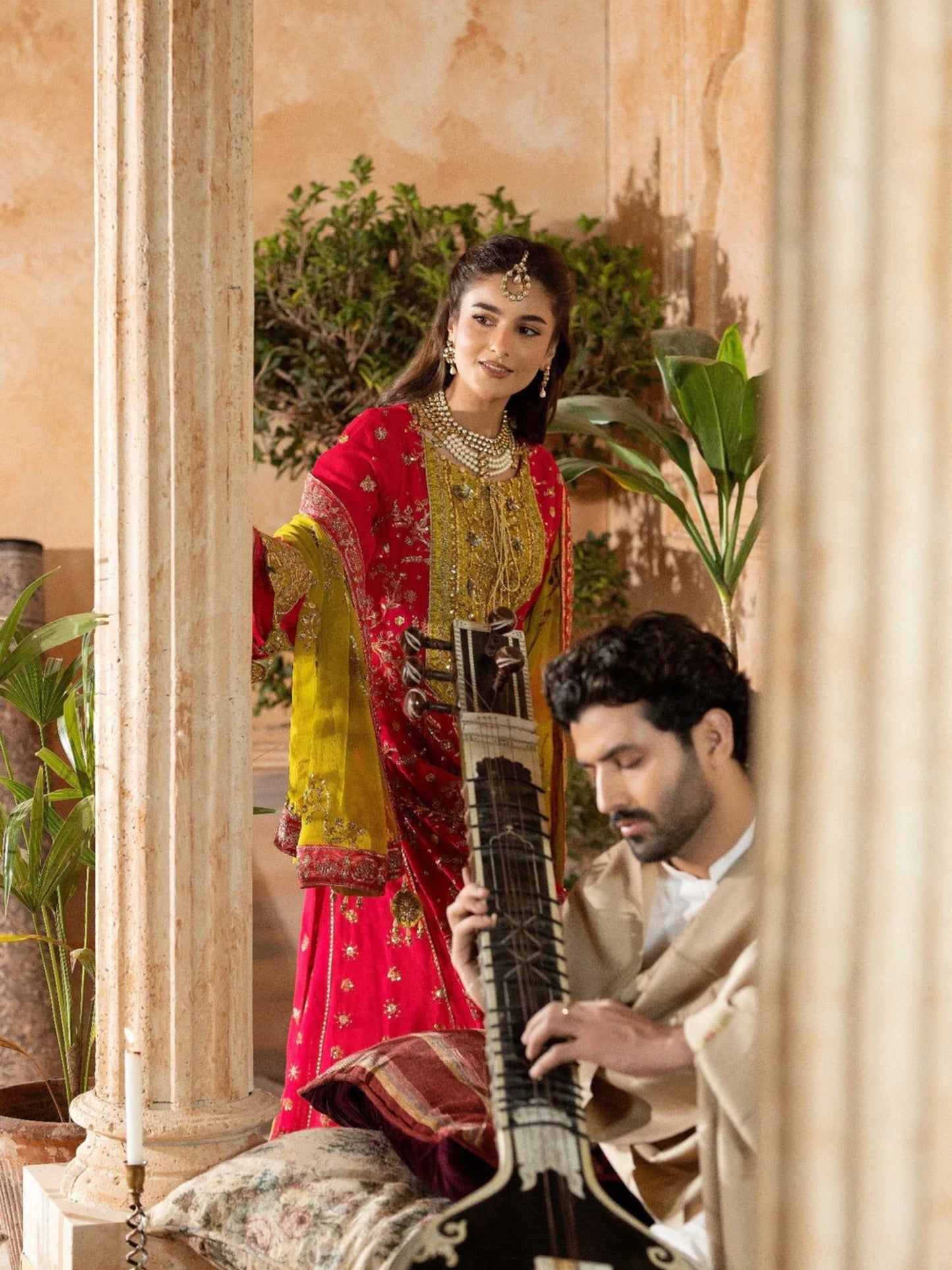 Red Sara Jahan Chiffon Embroidered Lehenga Set-SJ-1029
