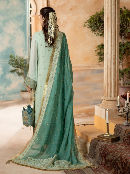 Green Sara Jahan Chiffon Embroidered Stitched 4-Piece Suit-SJ-1021
