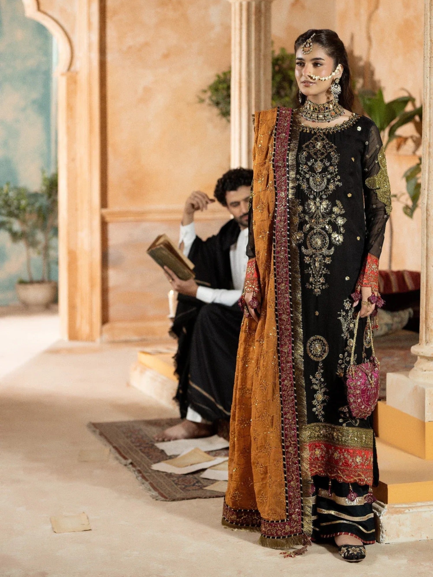 Black Sara Jahan Chiffon Embroidered Stitched 4-Piece Suit-SJ-1019