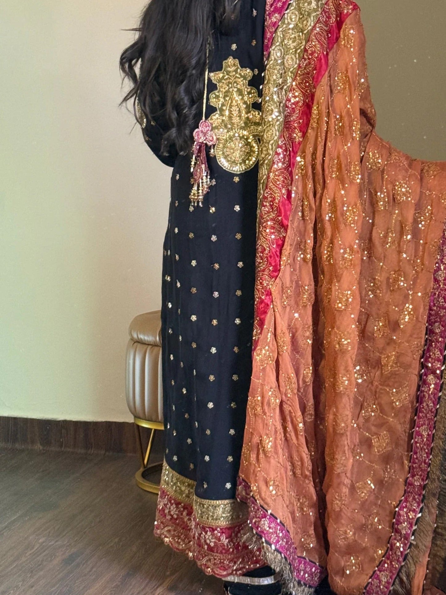 Black Sara Jahan Chiffon Embroidered Stitched 4-Piece Suit-SJ-1019