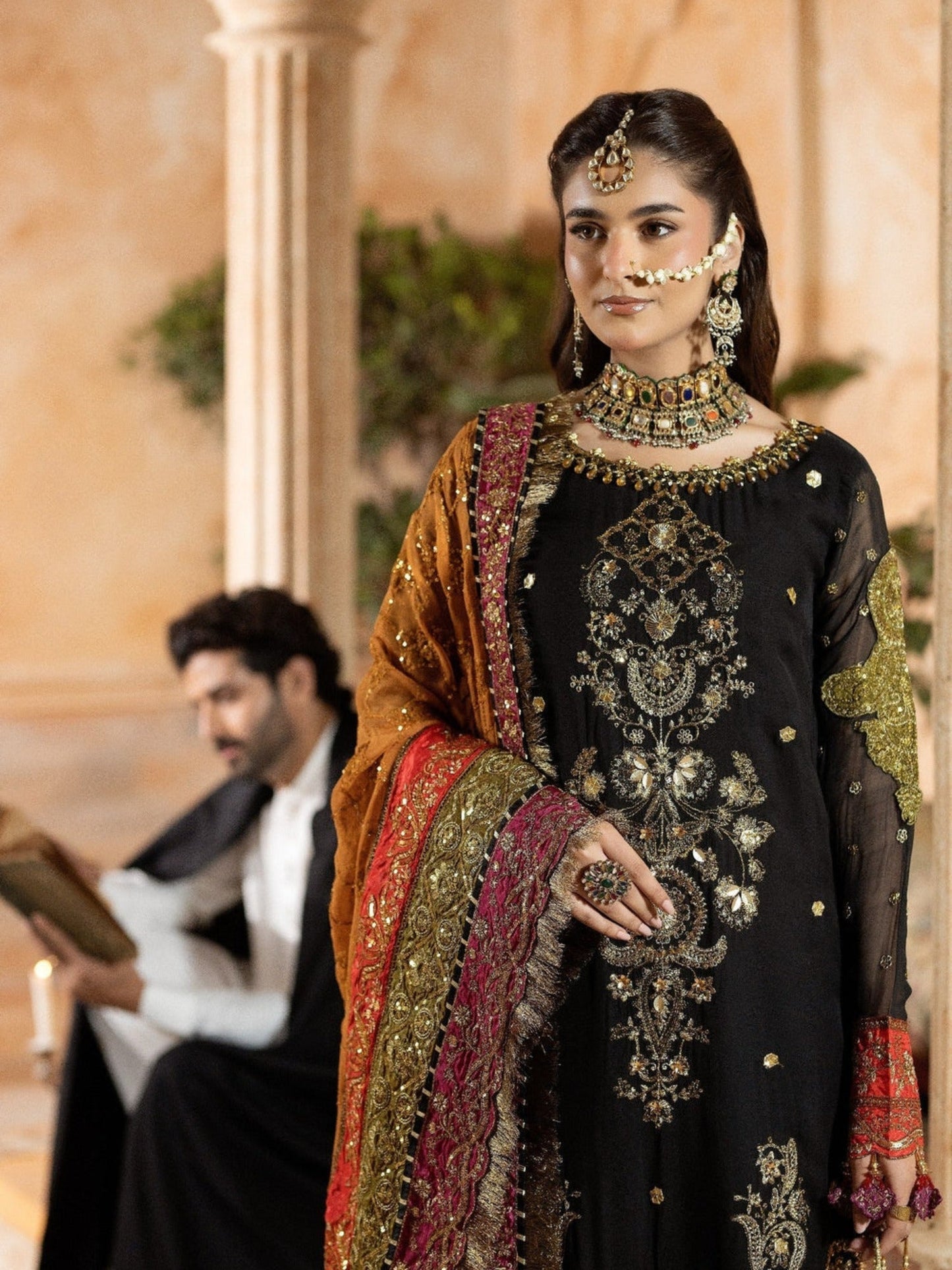 Black Sara Jahan Chiffon Embroidered Stitched 4-Piece Suit-SJ-1019
