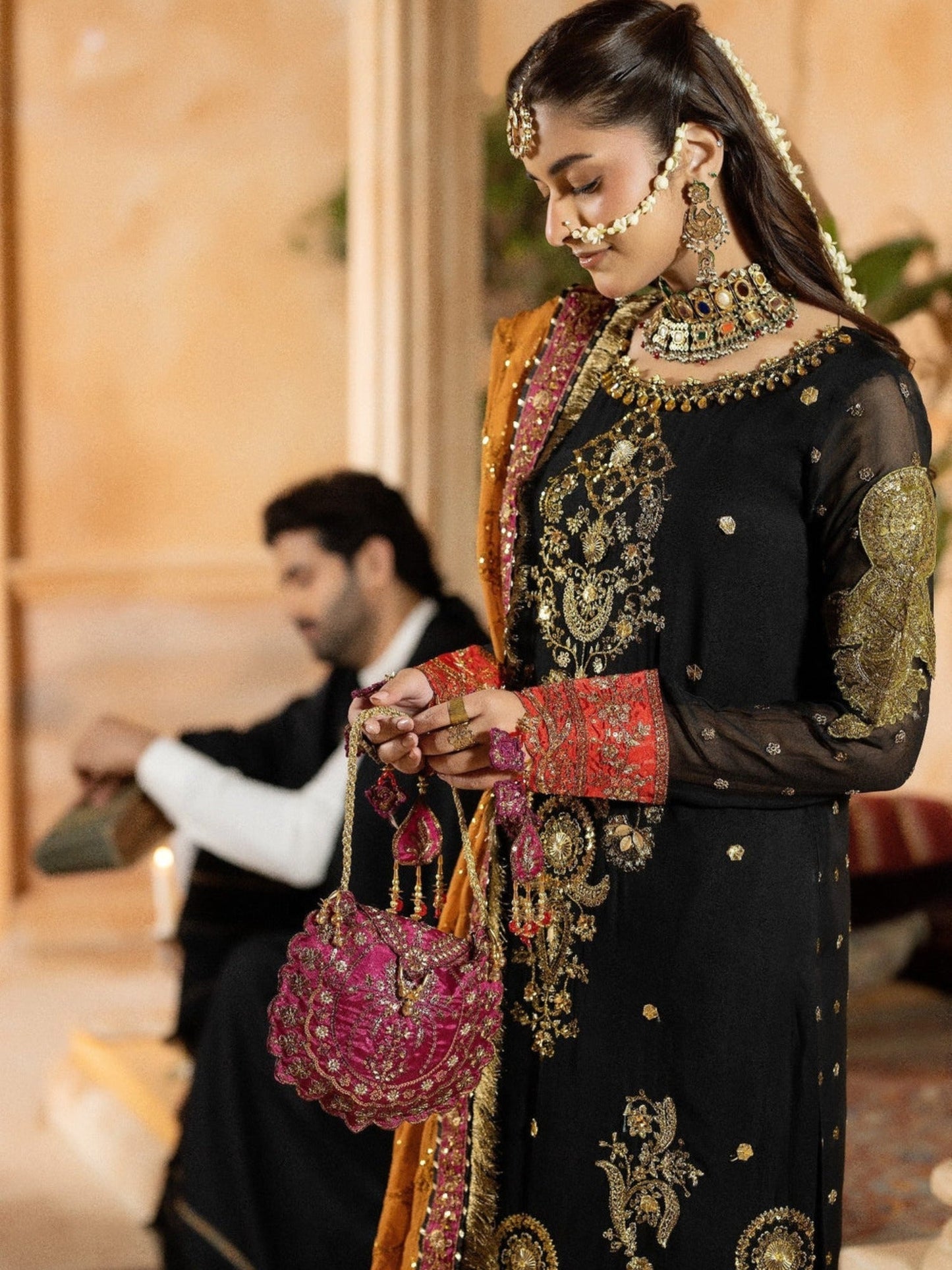 Black Sara Jahan Chiffon Embroidered Stitched 4-Piece Suit-SJ-1019