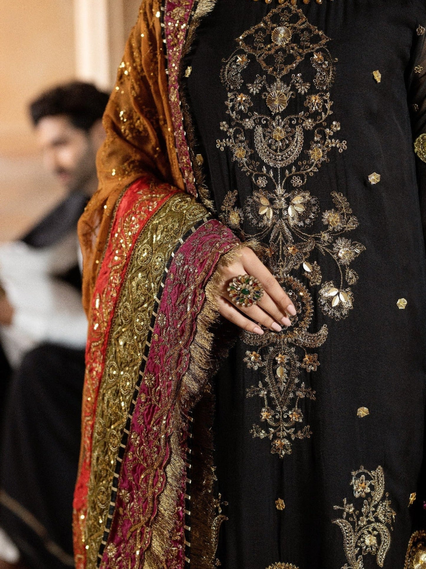 Black Sara Jahan Chiffon Embroidered Stitched 4-Piece Suit-SJ-1019