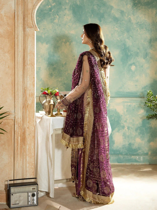 Peach Sara Jahan Net Embroidered Stitched 4-Piece Suit-SJ-1028
