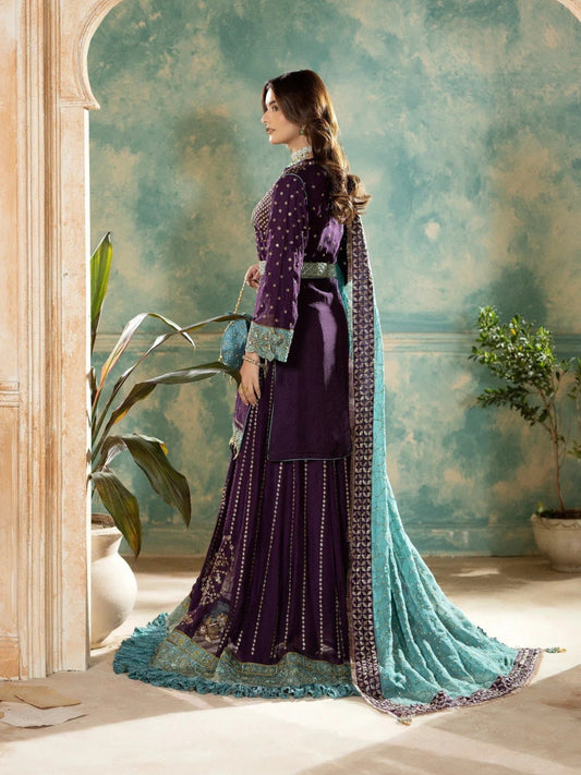 Purple Sara Jahan Chiffon Embroidered Lehenga Set-SJ-1023