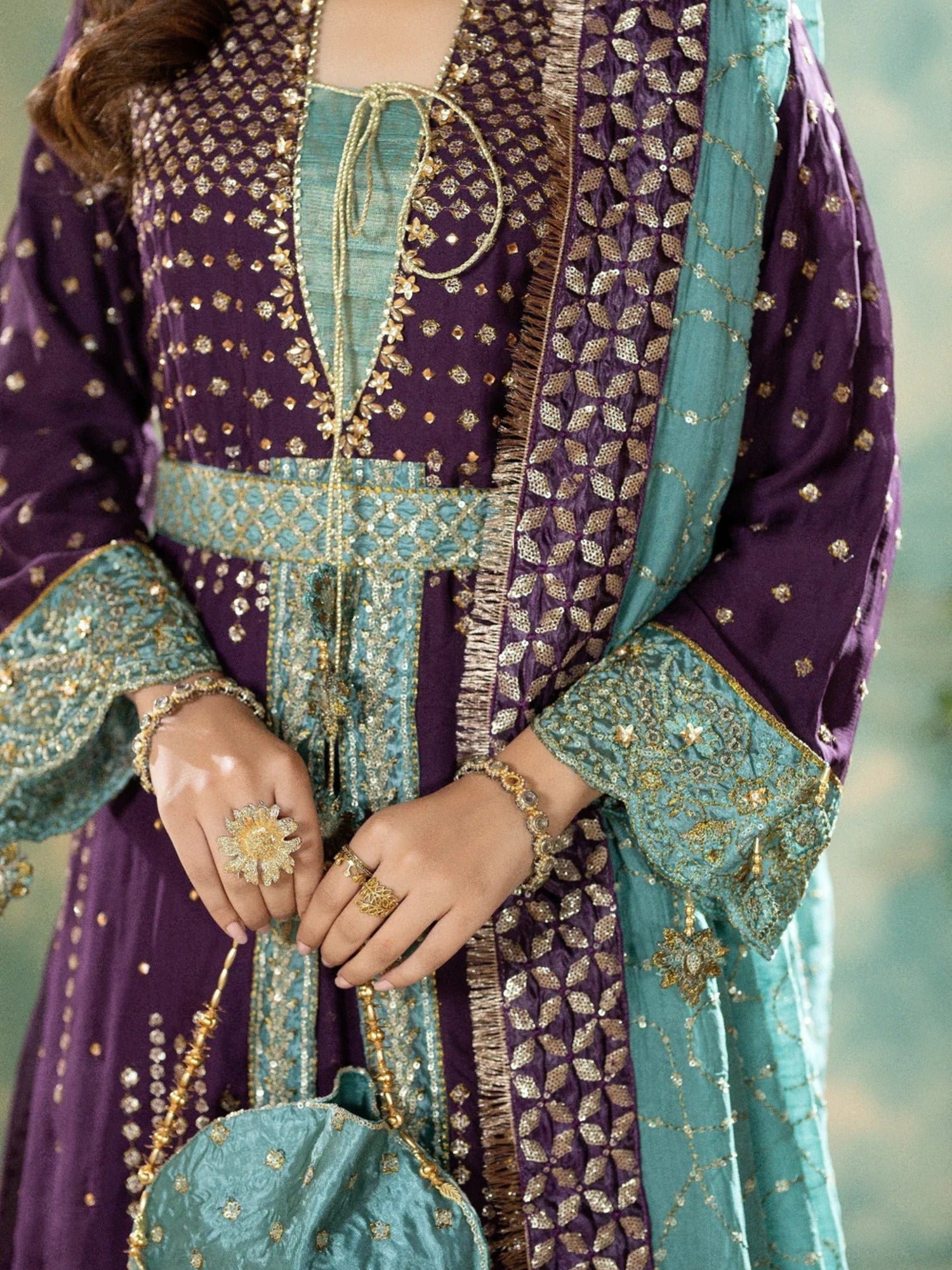 Purple Sara Jahan Chiffon Embroidered Lehenga Set-SJ-1023