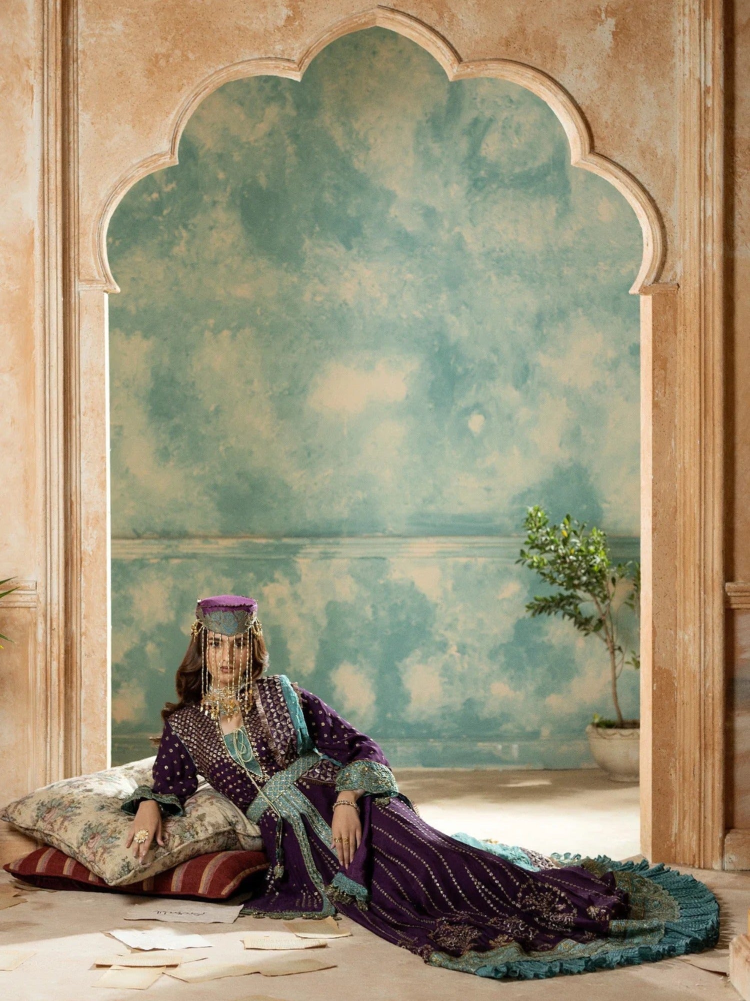 Purple Sara Jahan Chiffon Embroidered Lehenga Set-SJ-1023