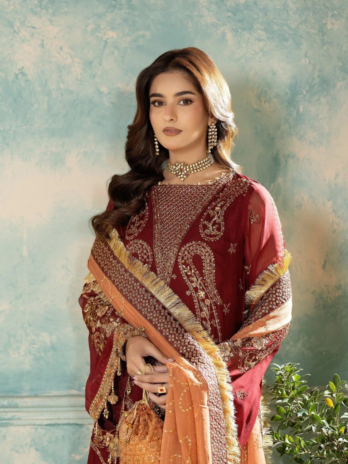 Maroon Sara Jahan Chiffon Embroidered Stitched 4-Piece Suit-SJ-1025
