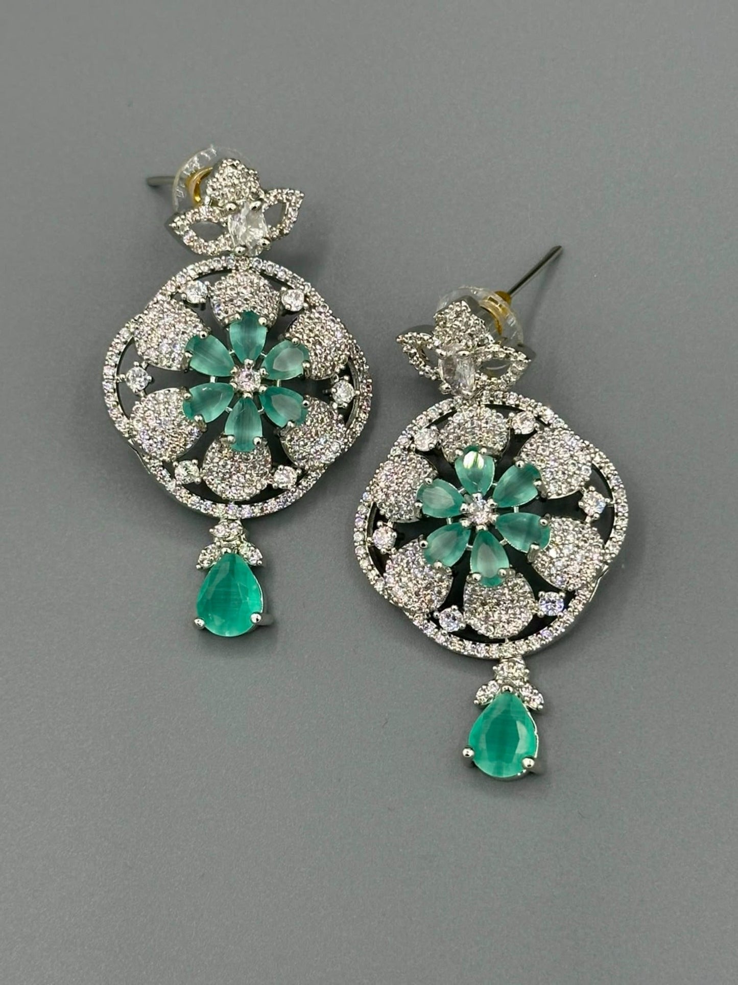 Silver and GREEN-H&A Jewellery Earrings