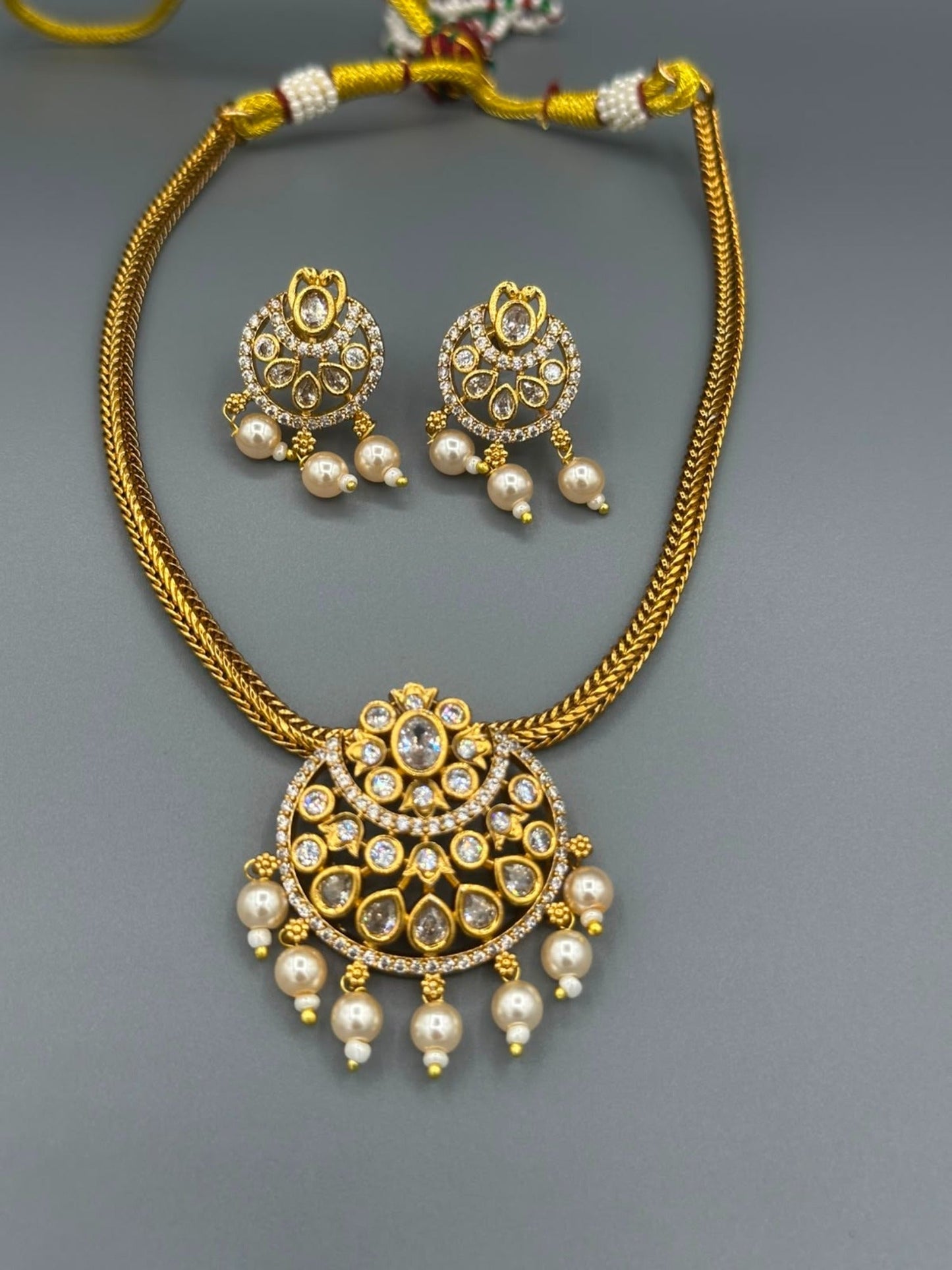 Golden-H&A Jewellery Gold-Plated Polki Jewellery Set 