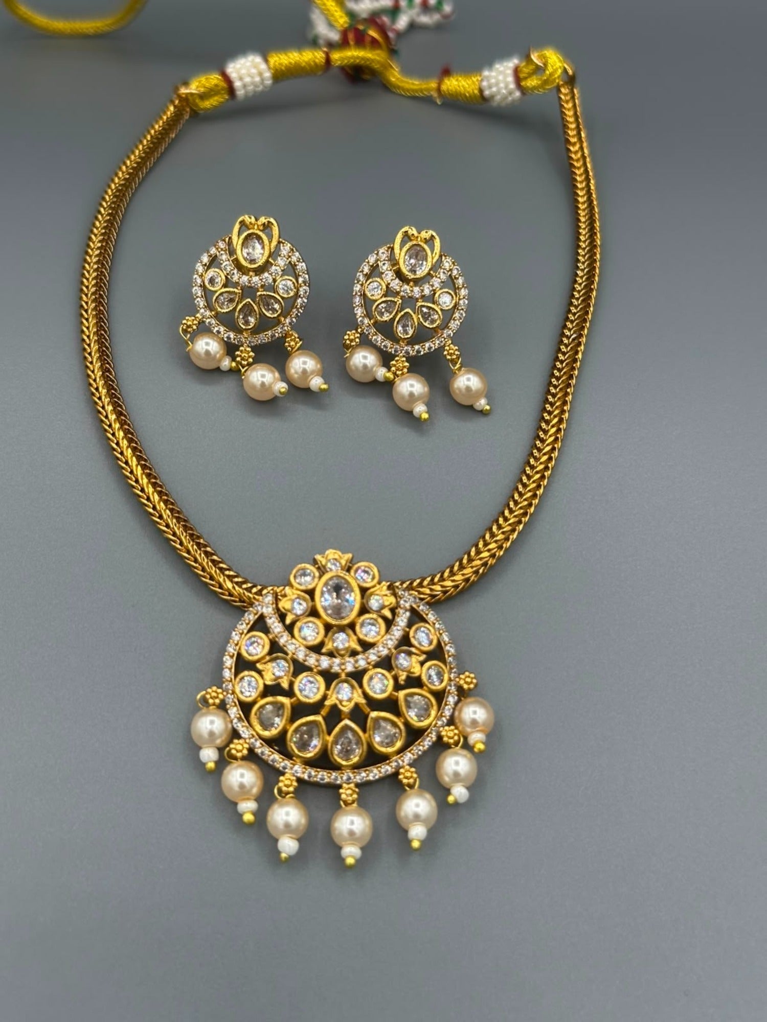 Golden-H&A Jewellery Gold-Plated Polki Jewellery Set 