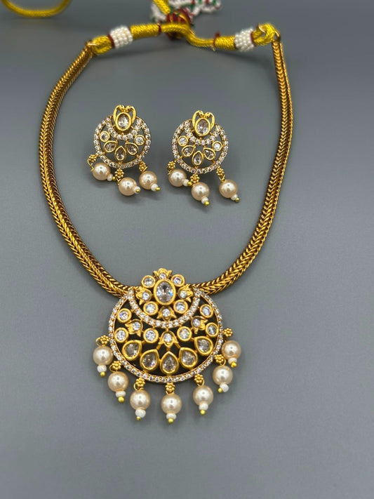 Golden-H&A Jewellery Gold-Plated Polki Jewellery Set 