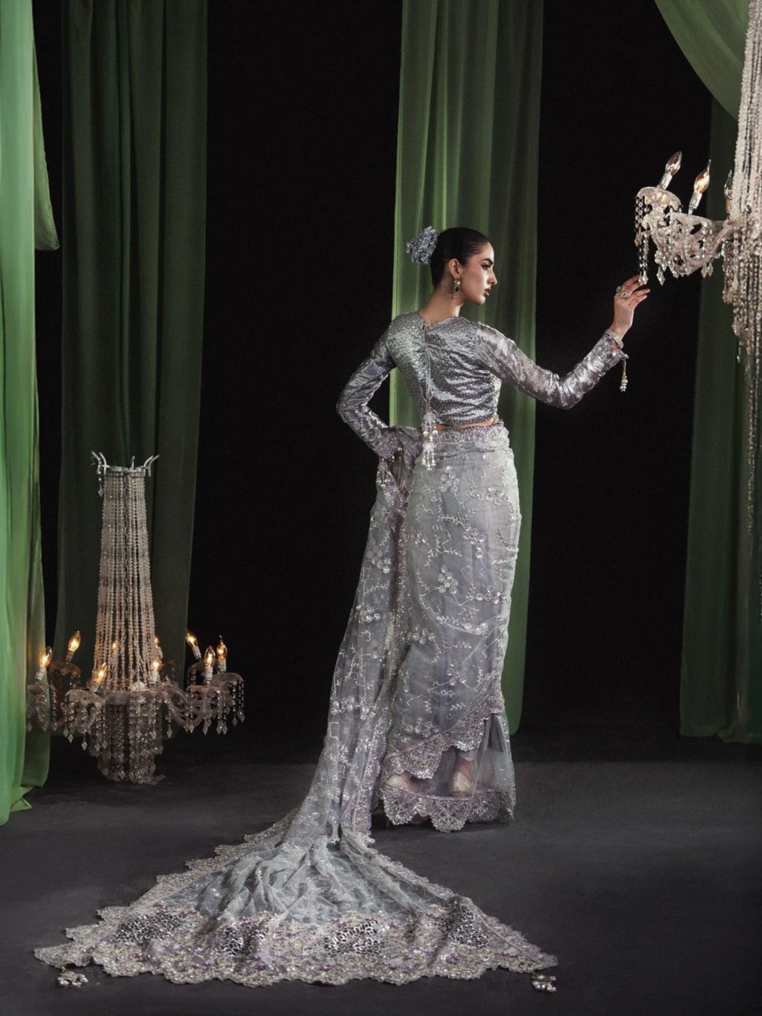 Silver Sara Jahan Net Embroidered Saree-AD-006