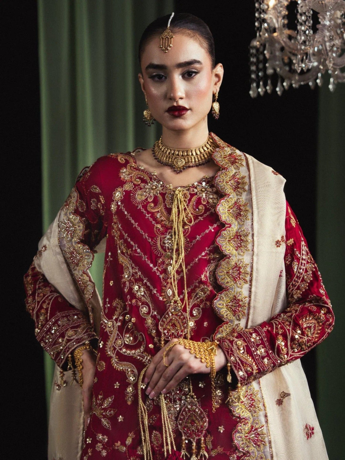 Maroon Sara Jahan Silk Embroidered Lehenga Set-NA-05