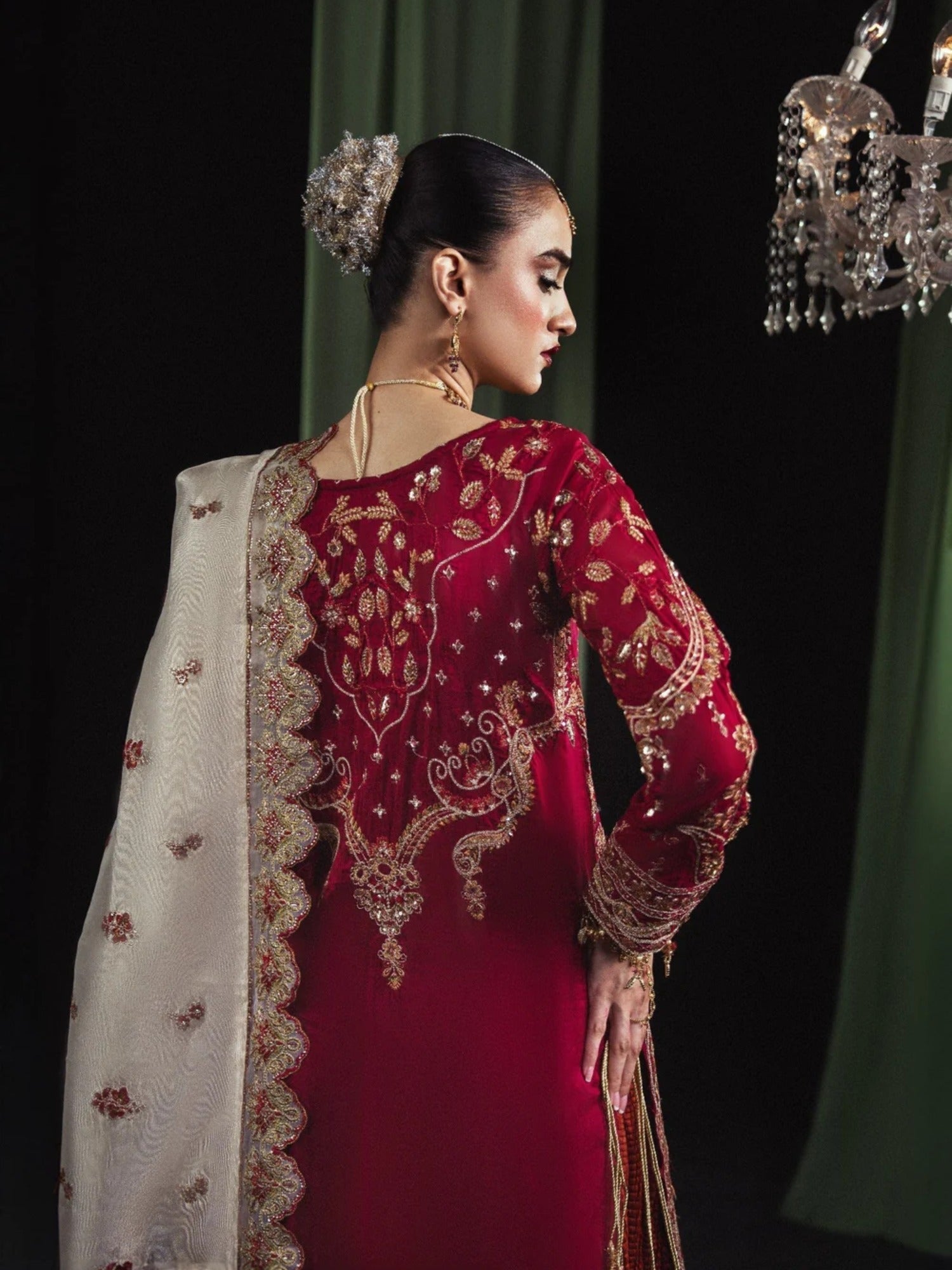 Maroon Sara Jahan Silk Embroidered Lehenga Set-NA-05